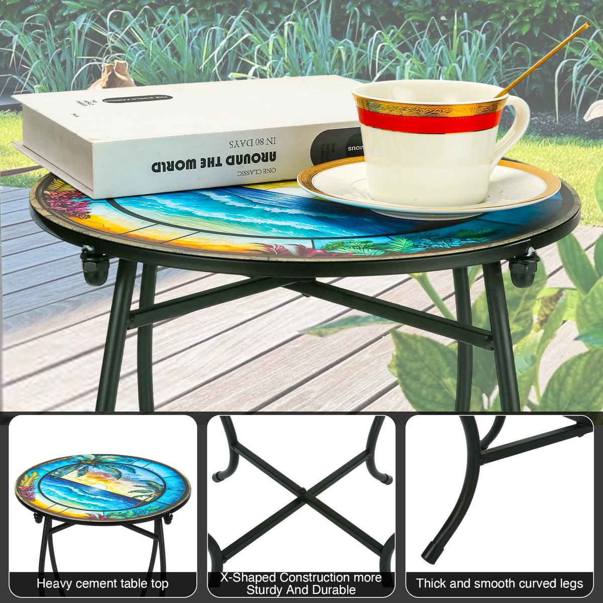 Plant Castle 14-inch round patio table ideal for compact spaces