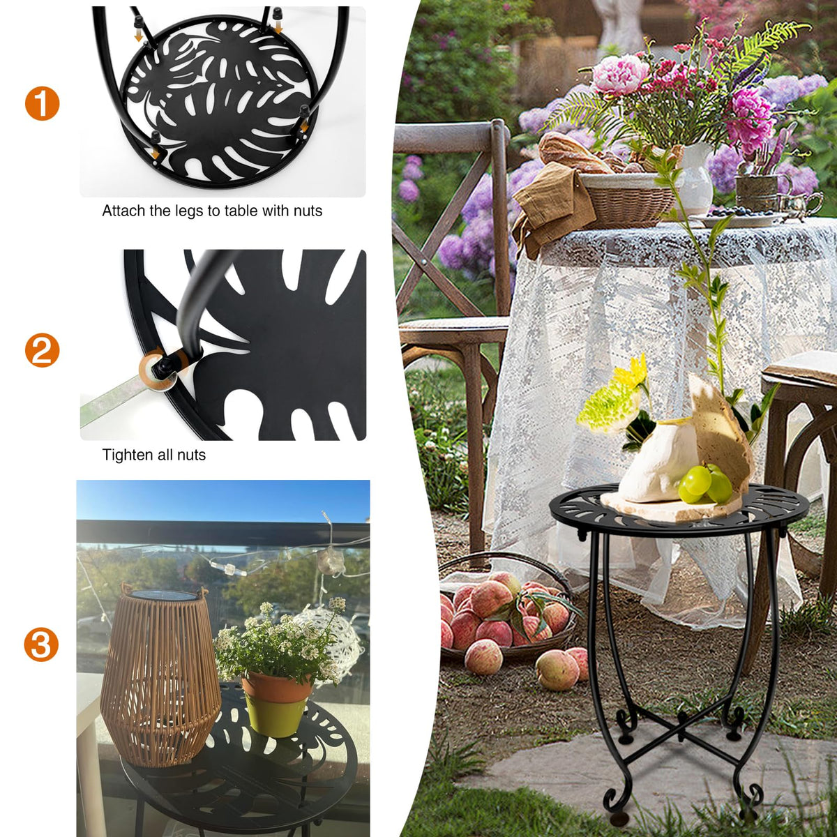 Plant Castle easy-assembly outdoor table simplifies setup.