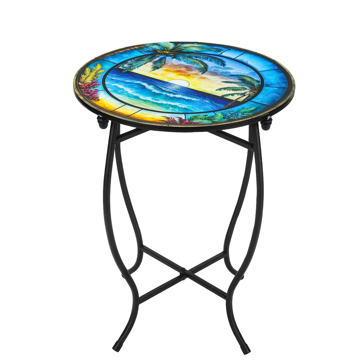 Plant Castle outdoor indoor metal round side table top view showing sturdy build