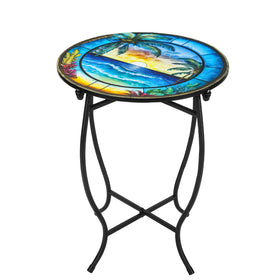 Plant Castle outdoor indoor metal round side table top view showing sturdy build