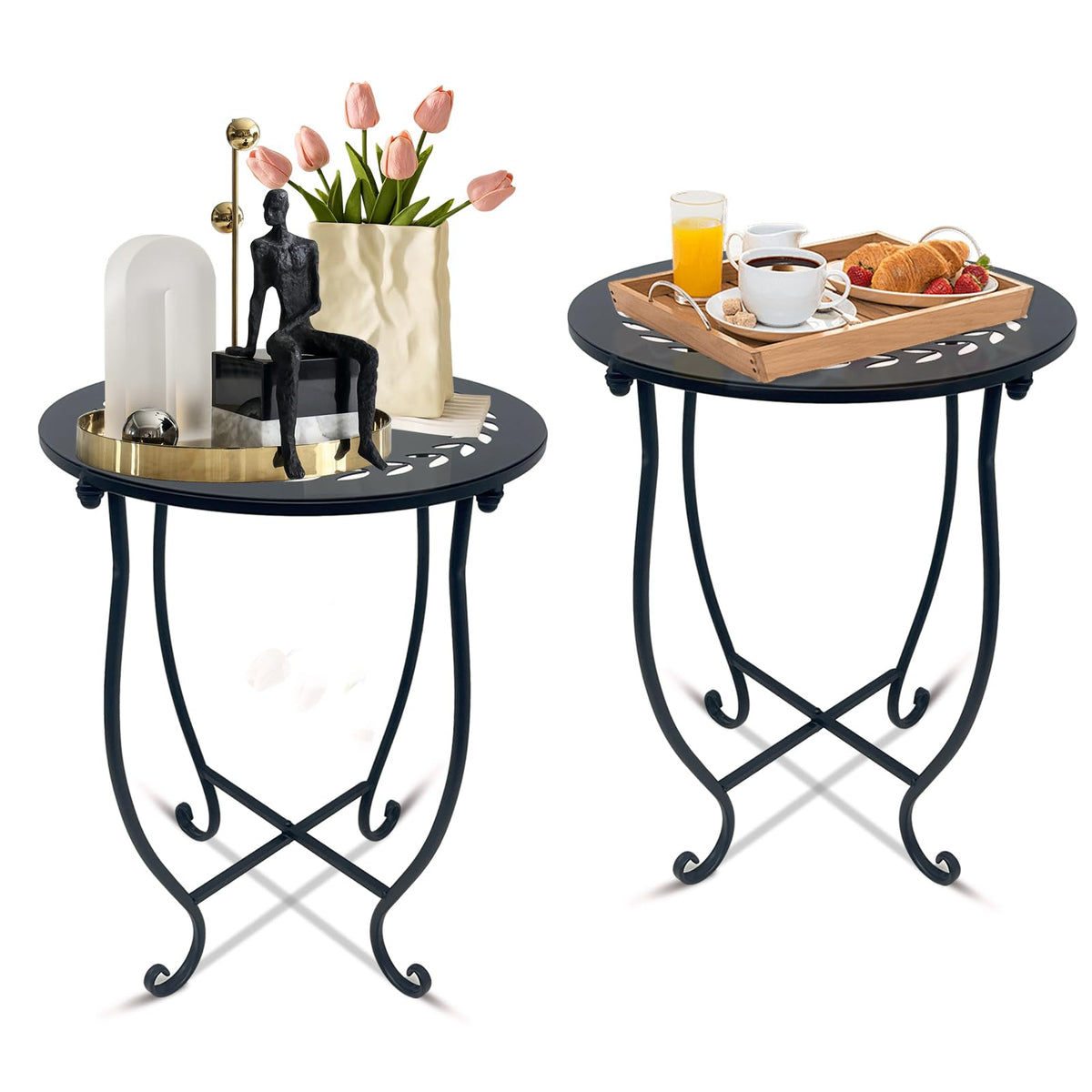 Plant Castle round side table top with wreath pattern adds chic décor for any outdoor or indoor space.