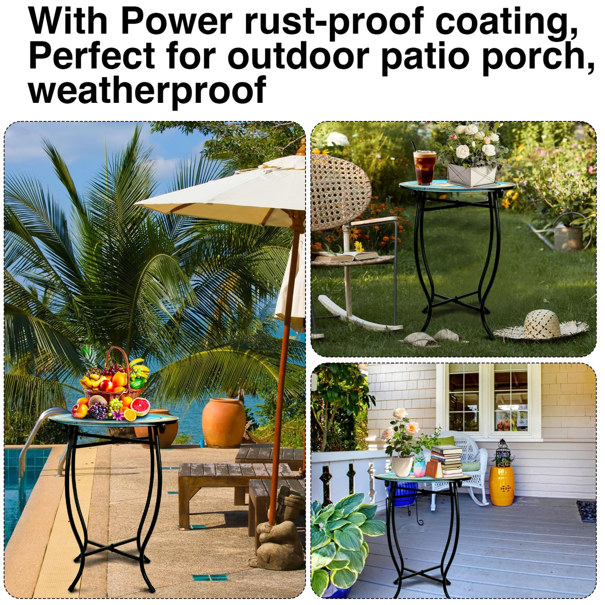Plant Castle weather-resistant black metal side table for outdoors