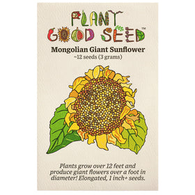Plant Good Seed Mongolian Giant Sunflower seeds packet with torpedo-shaped seeds for reliable germination.