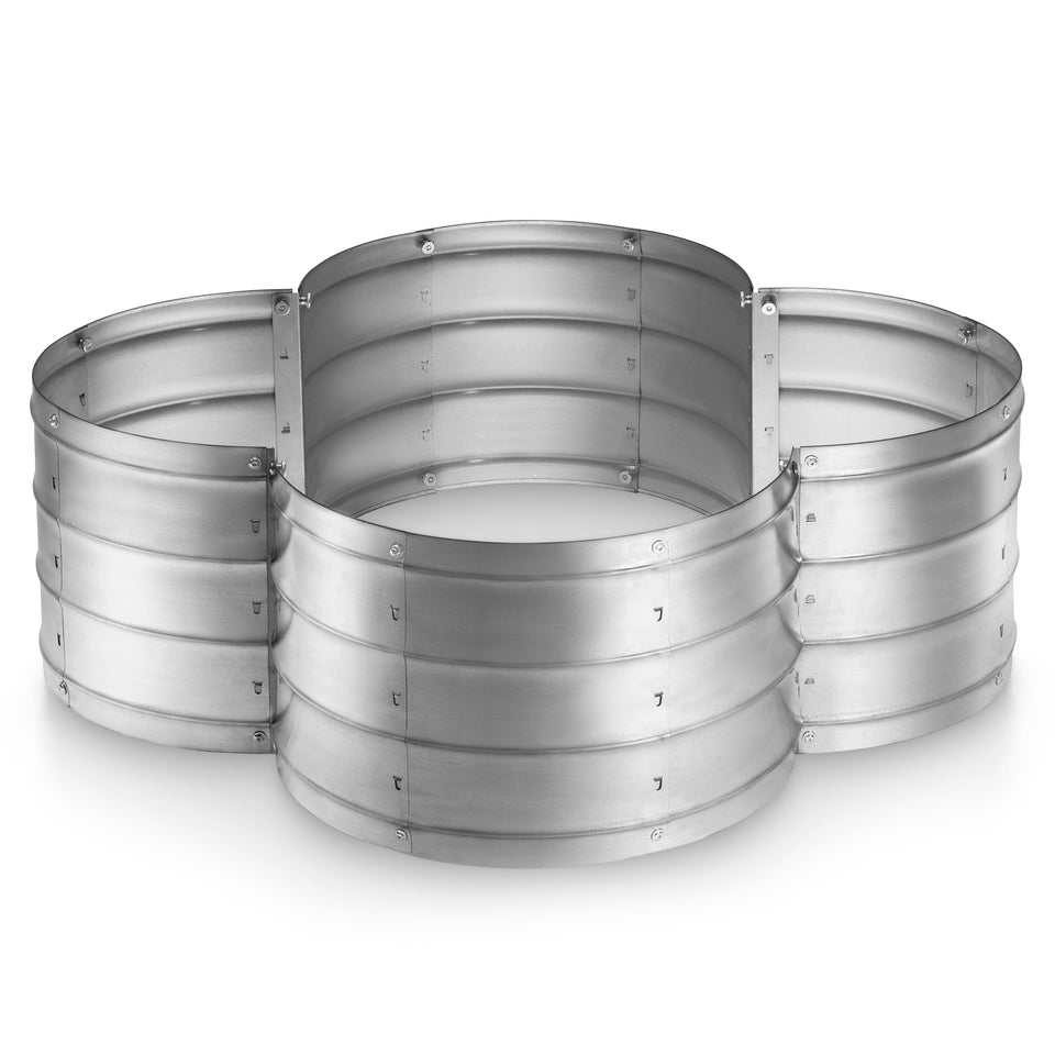 Plant & Plot galvanized raised bed in silver, ideal for vegetables and flowers.