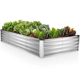 Plant & Plot galvanized raised bed front view highlights sturdy metal construction for lasting outdoor gardening