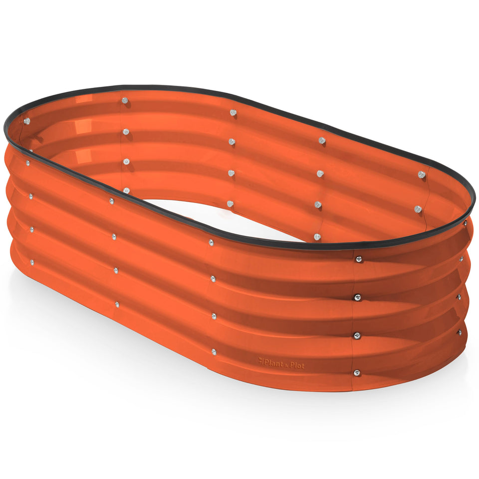 Plant & Plot galvanized raised bed orange front view for a vibrant garden setup