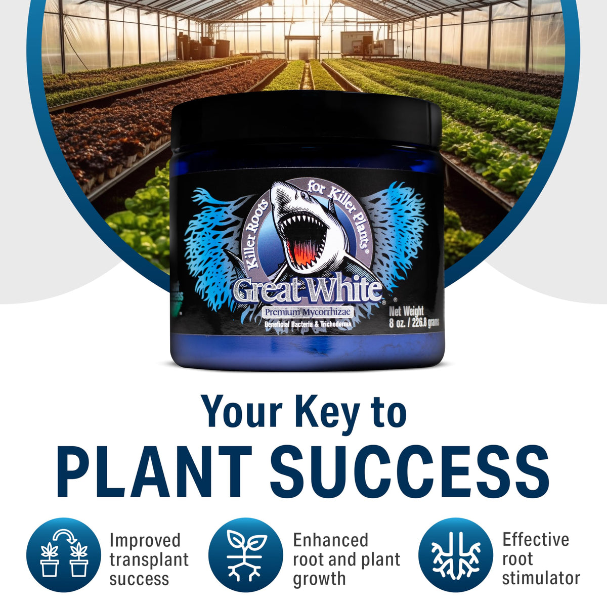 Plant Success Great White bottle on packaging scene with 4 oz concentrate
