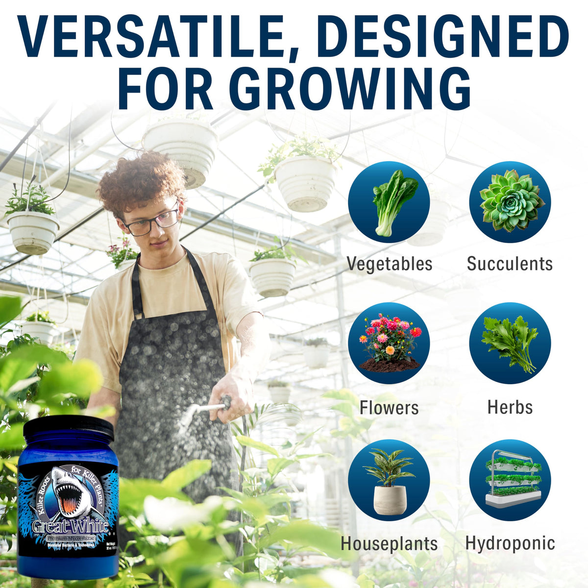Young plant with blooms and fruit development using Great White