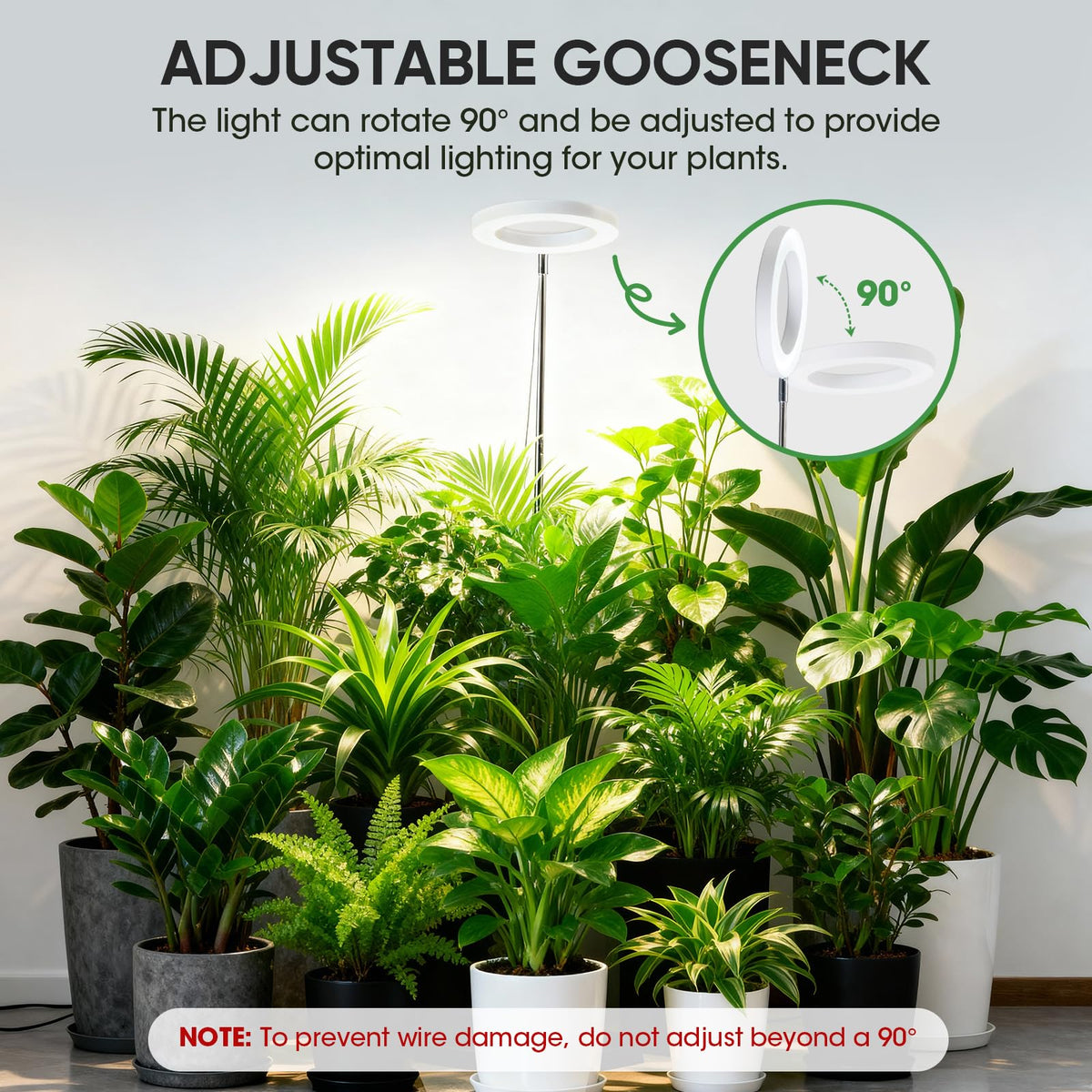 PlantaPulse gooseneck rotates 360 degrees for precise light positioning.