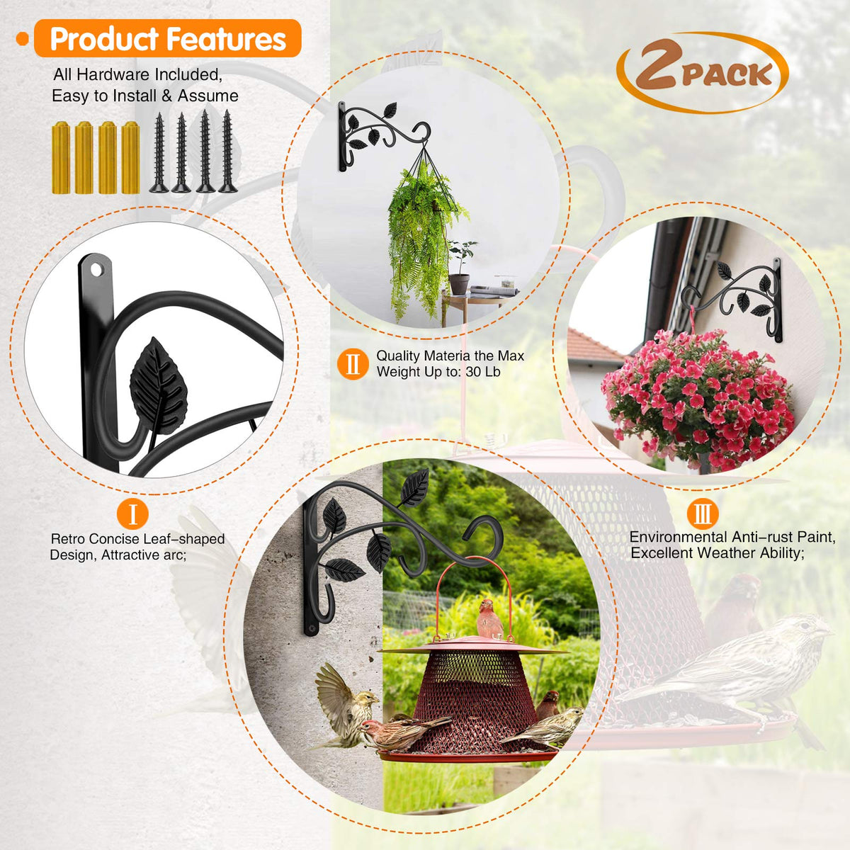 Plant Castle 12-inch iron wall-mount brackets for pots outdoors