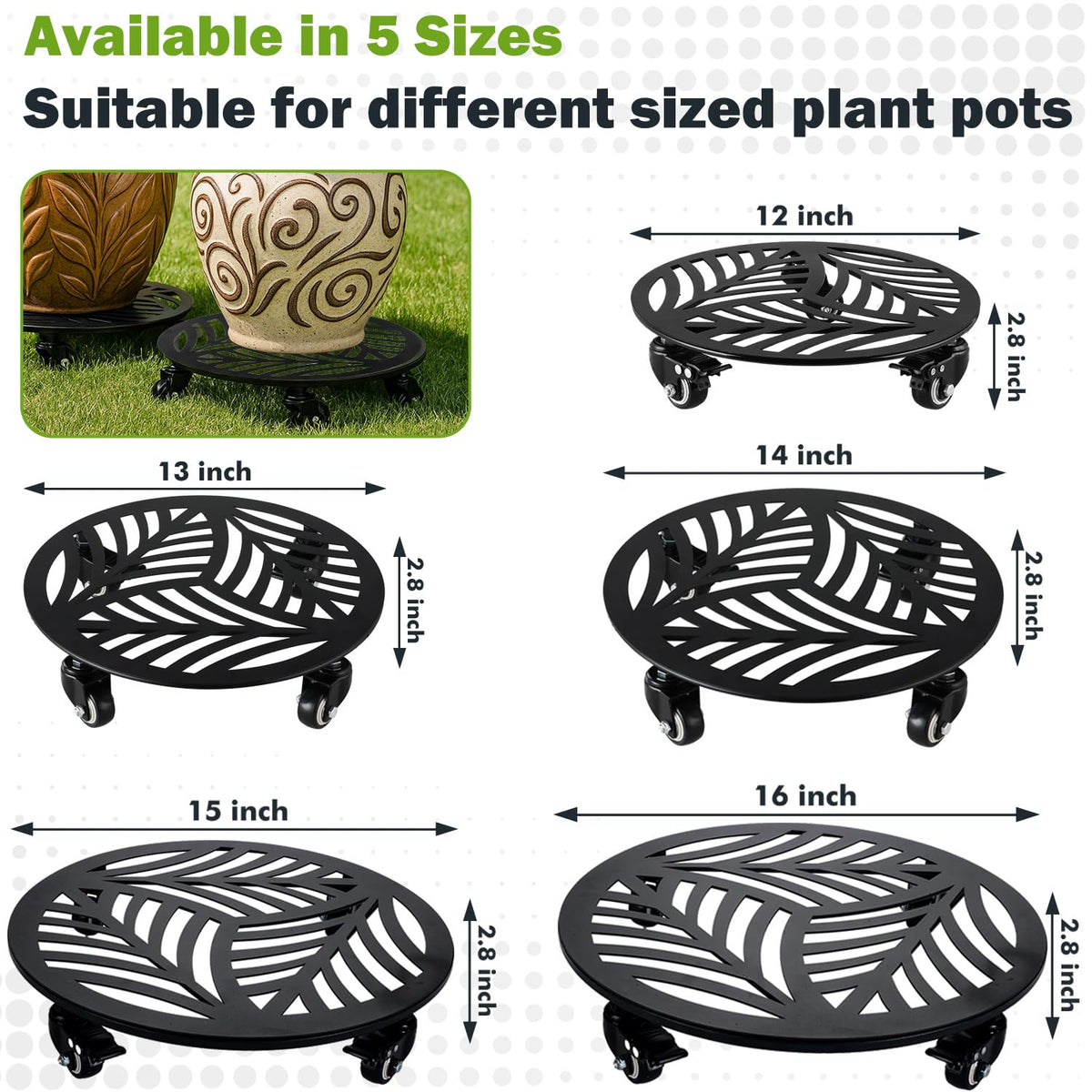 Planterhoma 360-degree locking wheels for precise repositioning indoors.