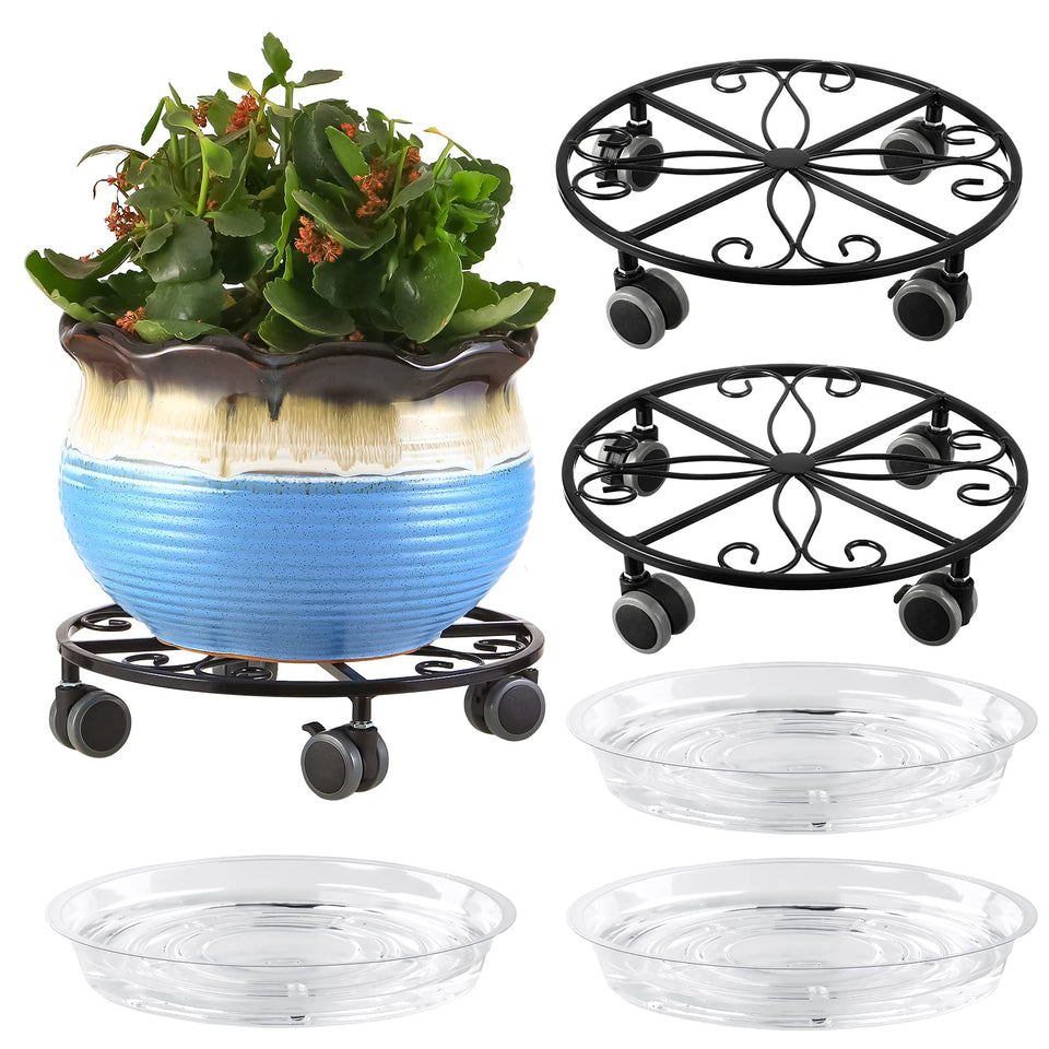 Planterhoma 3-pack plant caddy front display with 11.8-inch wheels for easy repositioning