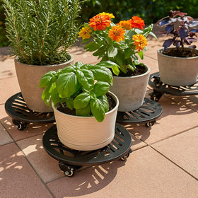 Planterhoma black finish blends with decor while aiding mobility.