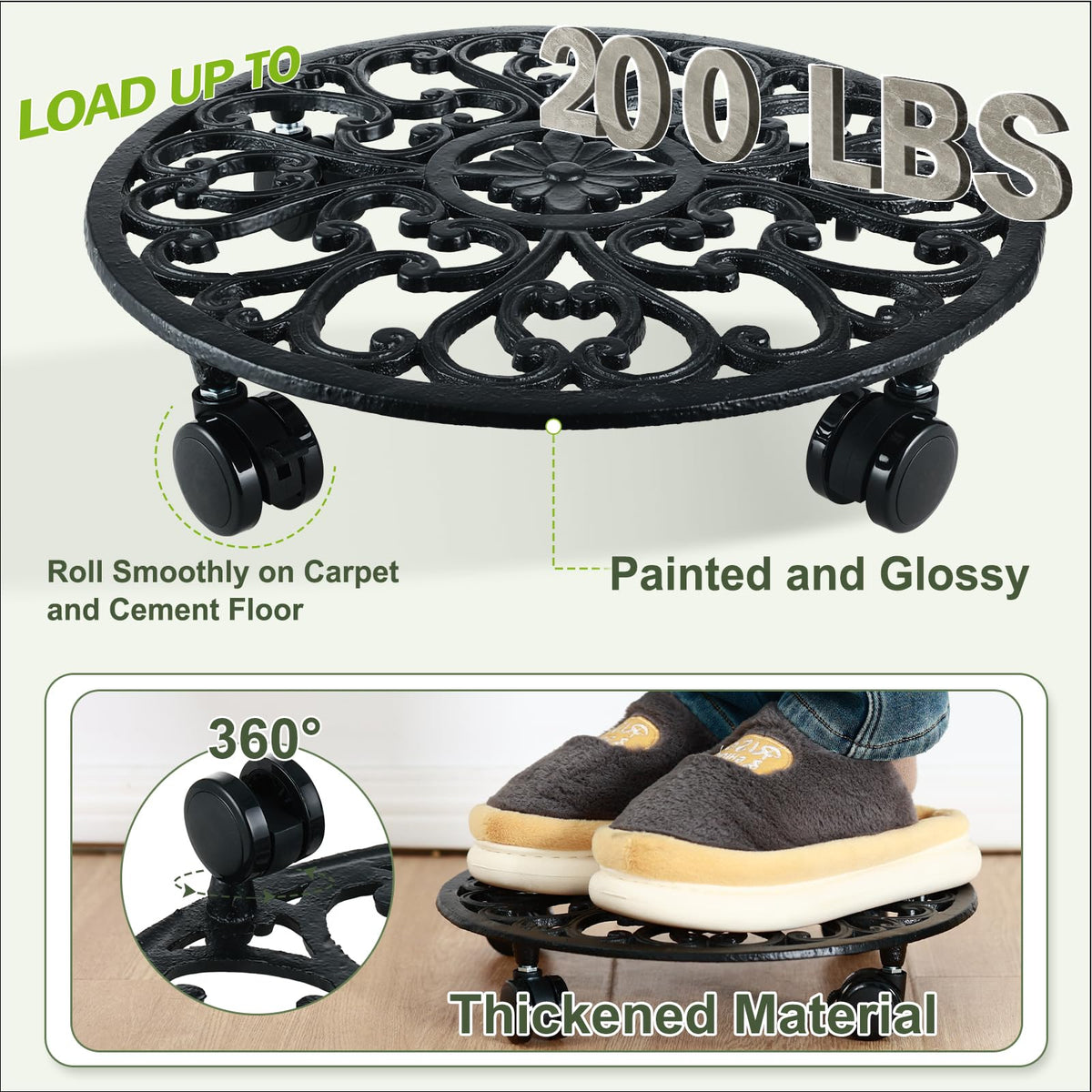 Planterhoma four-wheel stand delivers stable mobility for indoor plants on any surface.