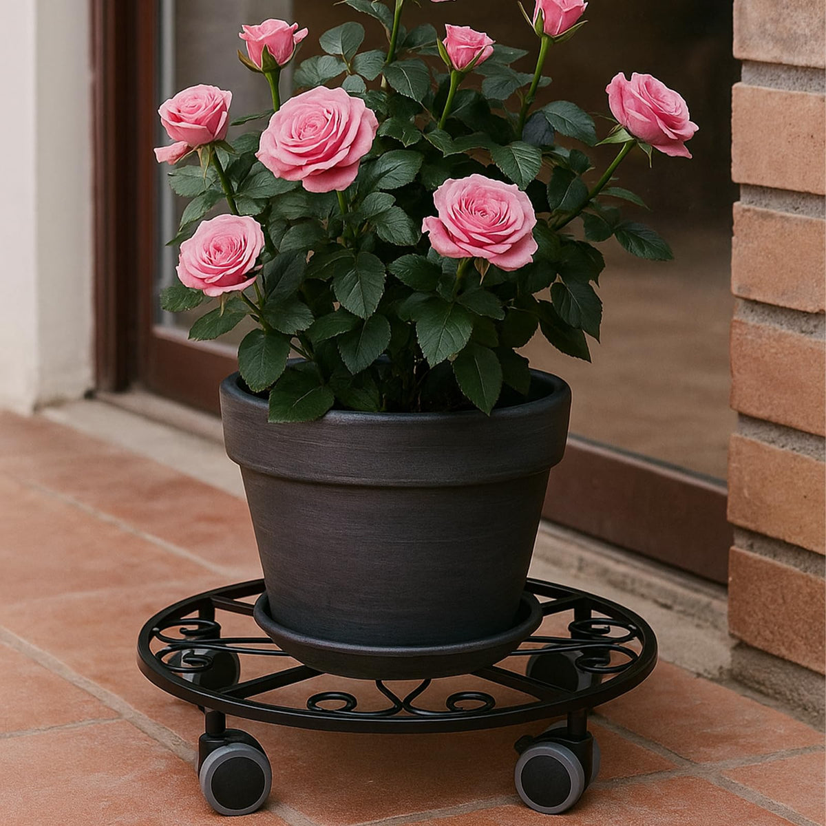 Planterhoma heavy-duty plant dolly side view shows robust construction for large planters