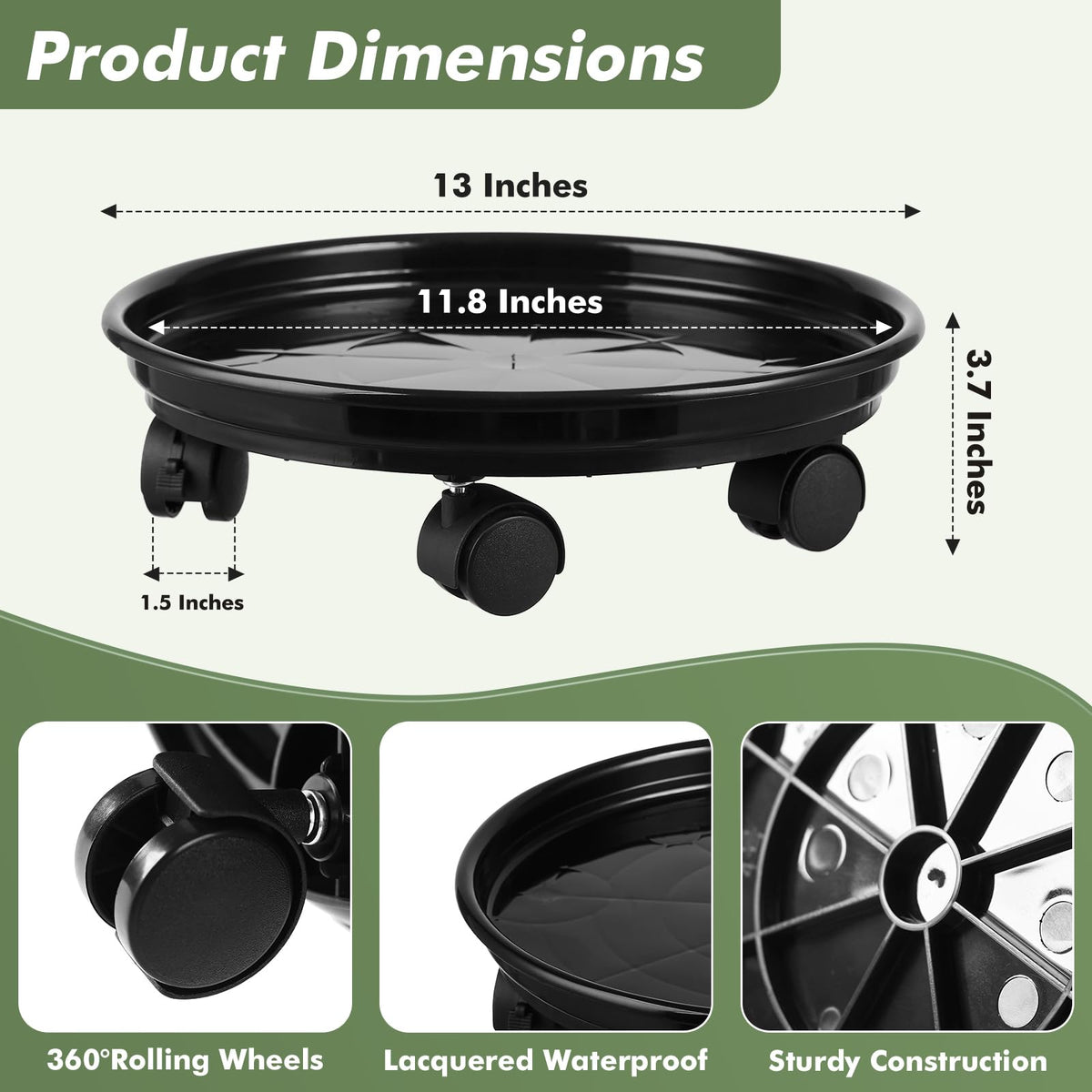 Planterhoma heavy-duty plastic dolly supports up to 120 lbs