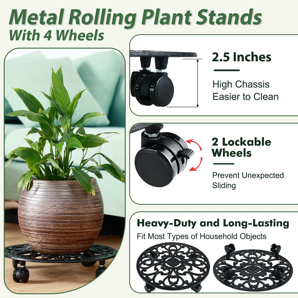 Planterhoma rolling stand on smooth floors enables effortless repositioning of large plants.