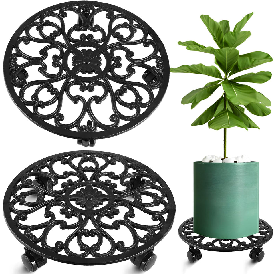 Planterhoma rolling plant stand 14in with four wheels provides stable support for heavy pots.