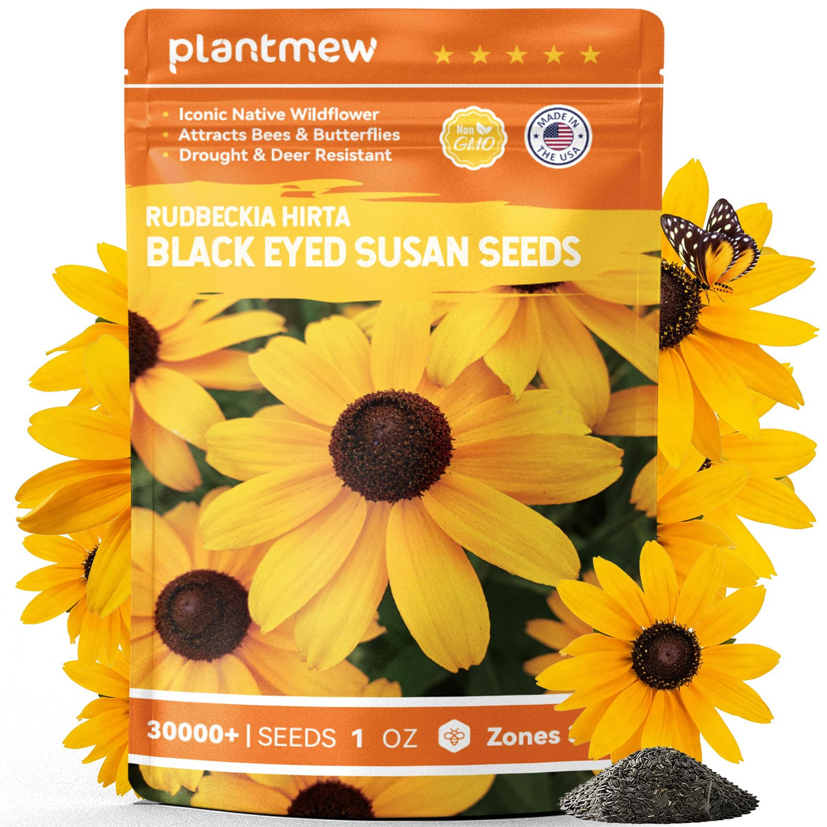 PLANTMEW Black-eyed Susan seeds form a sea of golden blooms attracting pollinators