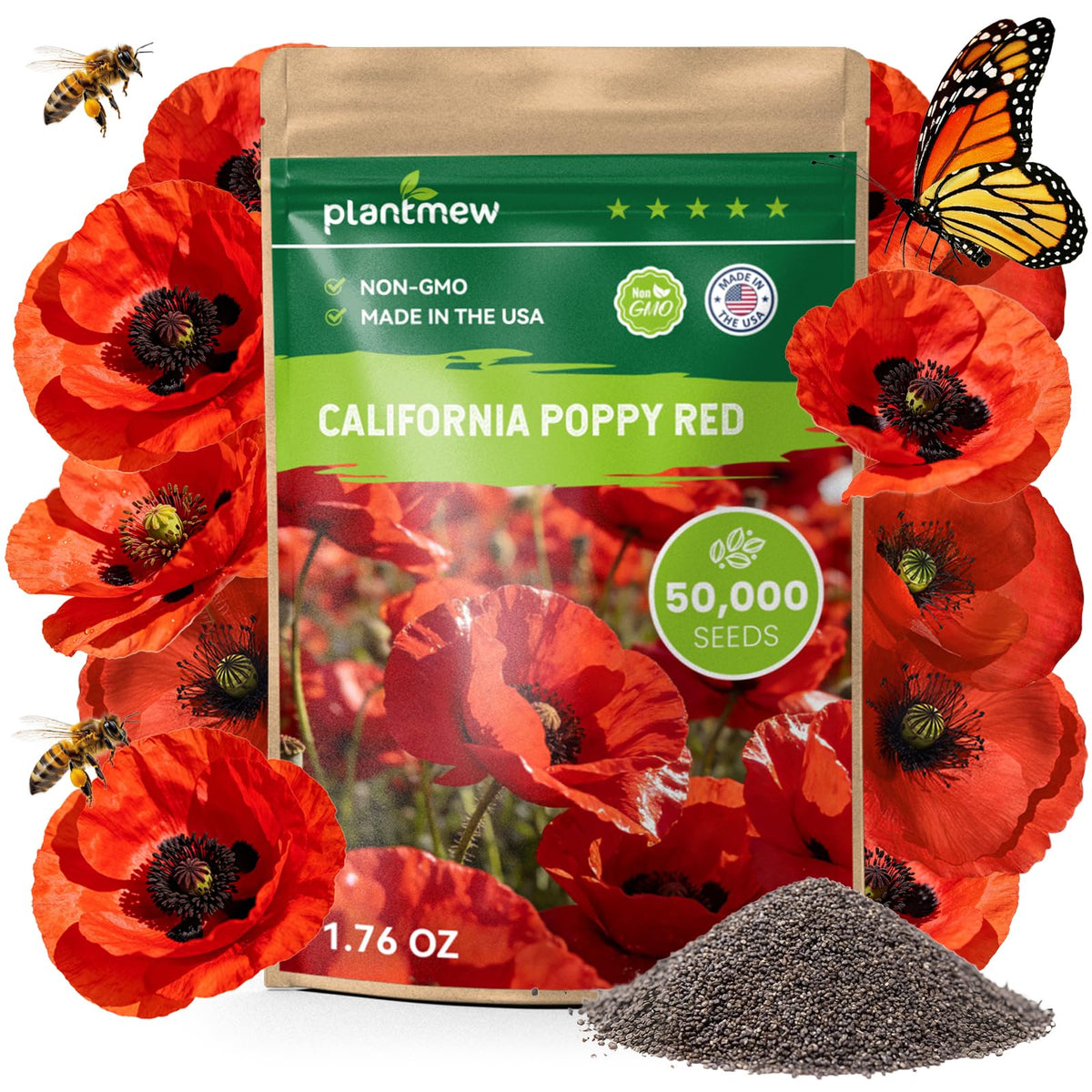 PLANTMEW bulk bag of California Poppy Seeds ready for planting in the garden