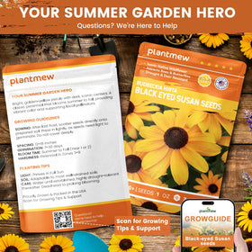 Hand-packed PLANTMEW seeds with growing guide for garden success
