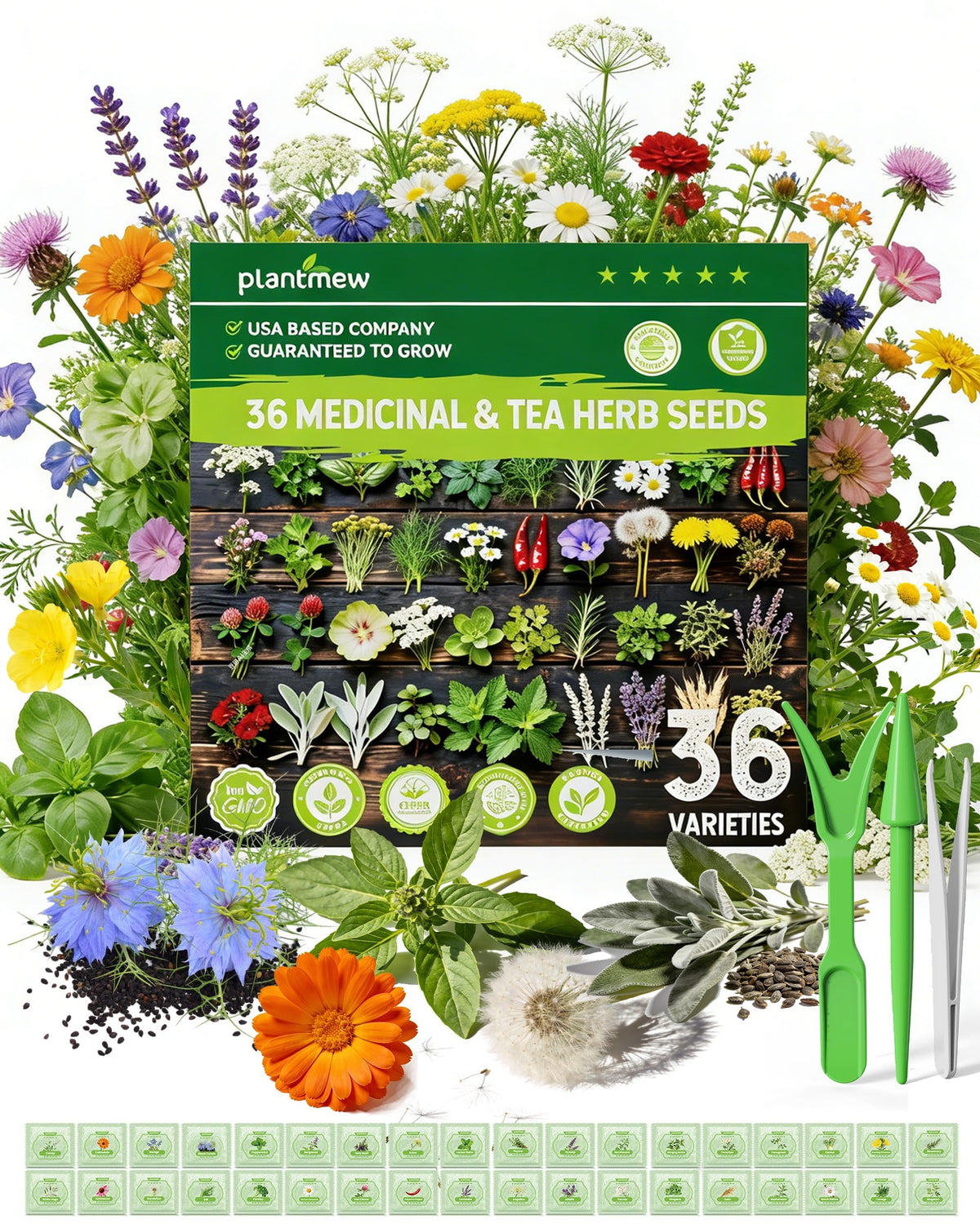PlantMew medicinal herb seeds variety pack on seed packets for a home apothecary start