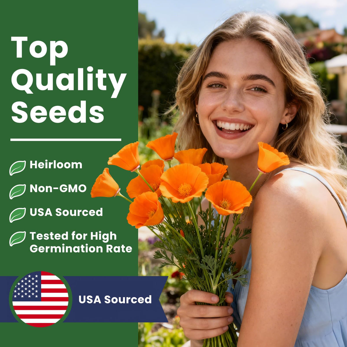 PLANTMEW vibrant orange poppy blooms brighten the garden and attract beneficial insects.