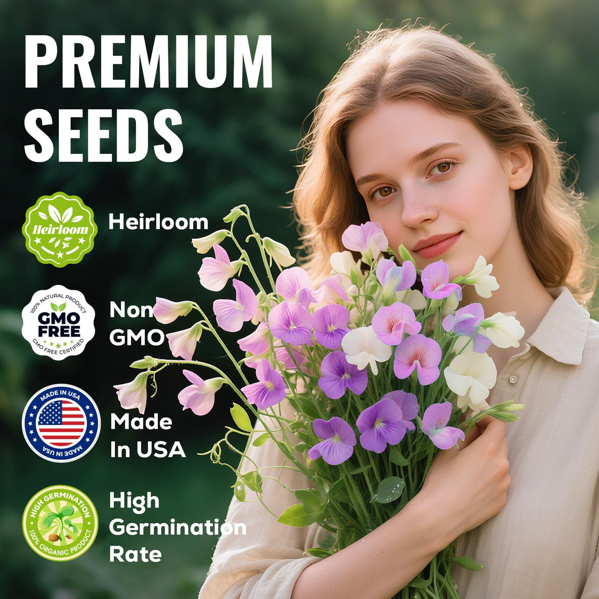 PlantMEW Sweet Pea climbing support image suggests trellis-friendly growth.