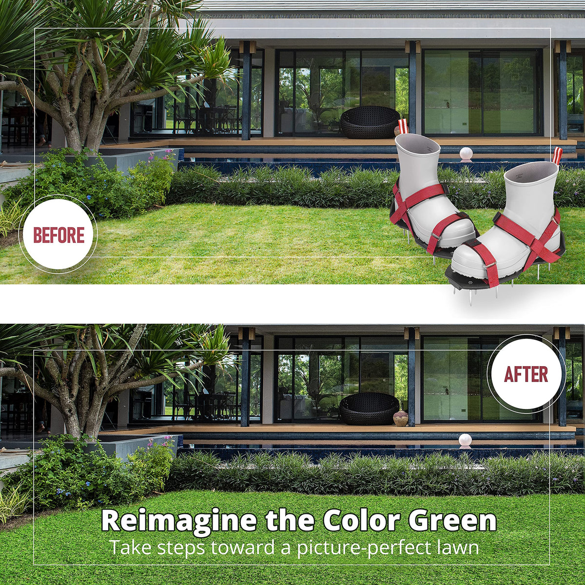 Plantnomics lawn aerator shoes instruction manual visible for easy setup