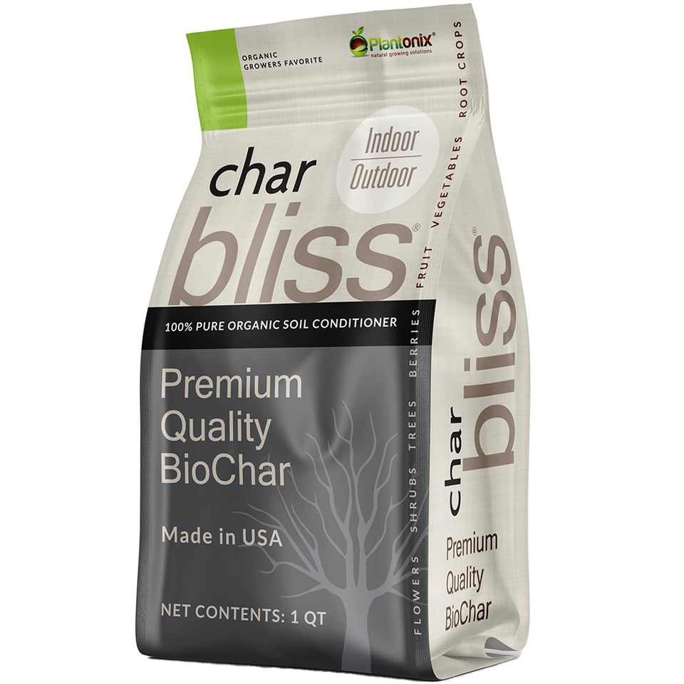 plantonix Char Bliss 1qt bottle enhances soil health and moisture retention