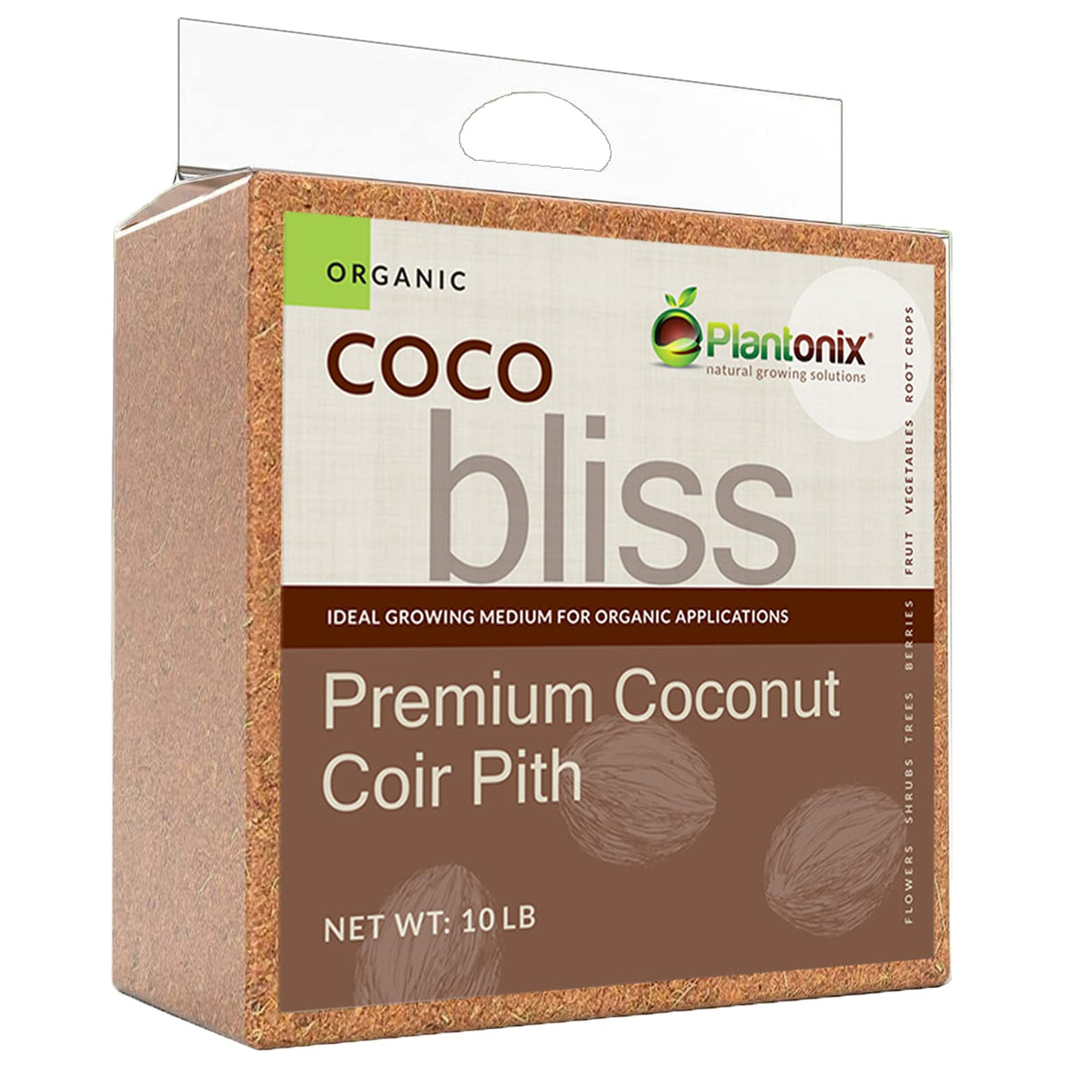 Plantonix Coco Bliss brick packaging showing clean coc coir for easy setup