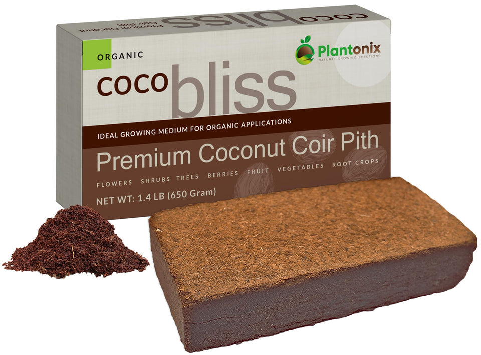 Plantonix Coco Coir Brick compact block ready for expansion to enrich soil.