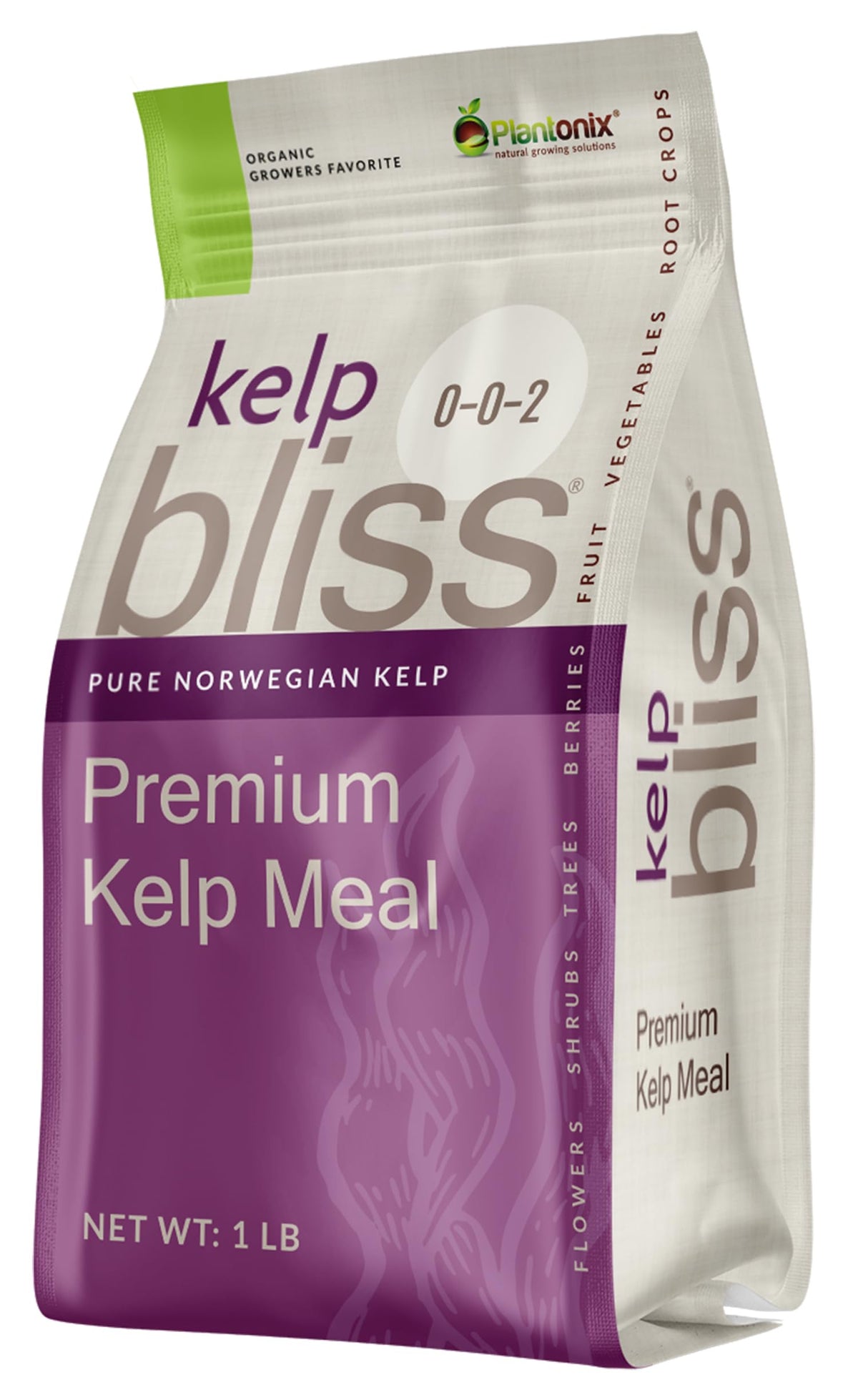 Plantonix Kelp Bliss bottle front promotes natural plant nutrition for healthier growth.
