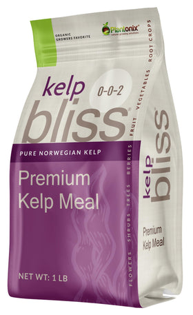 Plantonix Kelp Bliss bottle front promotes natural plant nutrition for healthier growth.