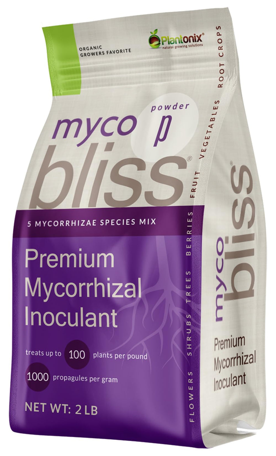 Plantonix Myco Bliss powder packaging shown for easy soil inoculation