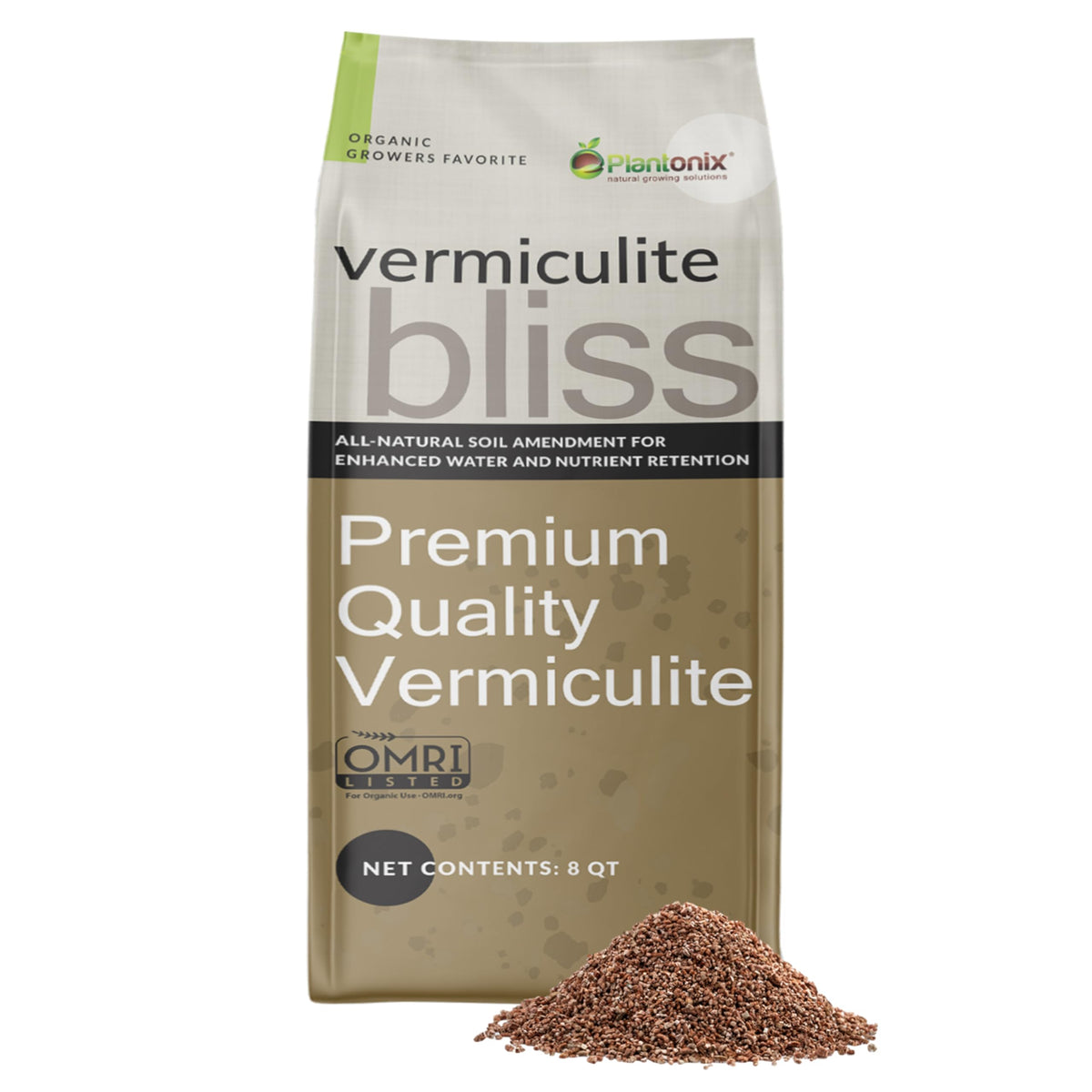 Plantonix Vermiculite Bliss bag front showing coarse texture for soil conditioning