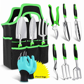 PlantSpawn 8-piece gardening tools set in tote, ready for organized gardening.