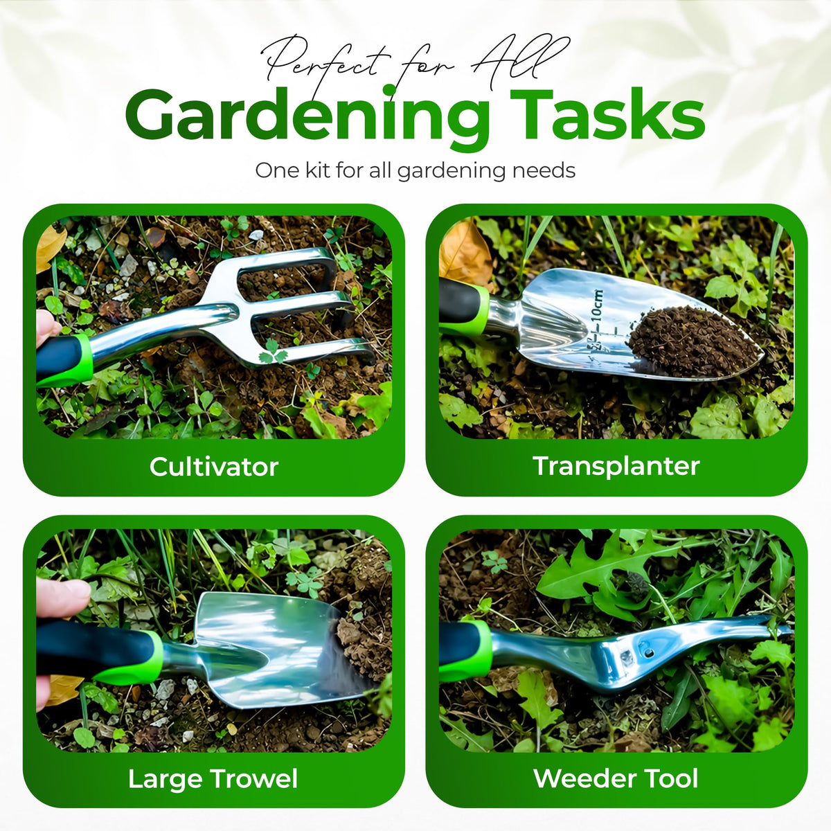 PlantSpawn soft anti-slip grip handles on garden tools.