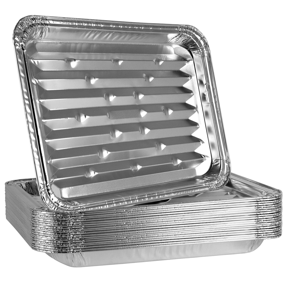 Plasticpro aluminum grill pans with ribbed bottom add grill texture and catch drips