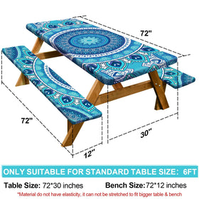 Play Tailor bench cover 72in blue on wooden benches