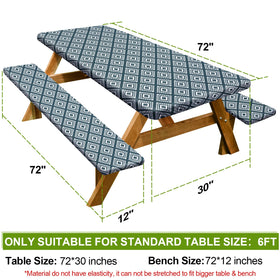 Play Tailor bench cover in blue-green plaid protecting seating outdoors.