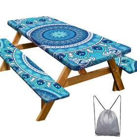 Play Tailor picnic table cover 72in blue protecting a standard 6ft table