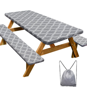 Play Tailor picnic table cover grey on a 72x30 rectangle table offering waterproof protection