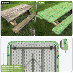 Play Tailor windproof table cover remains in place during breeze.