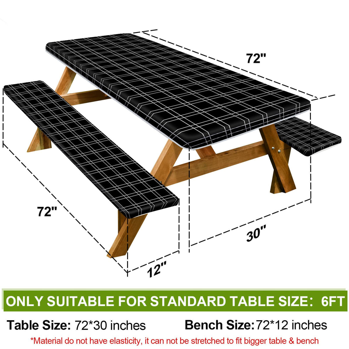 Play Tailor bench cover 72in black checkered fits seats securely and cleans easily