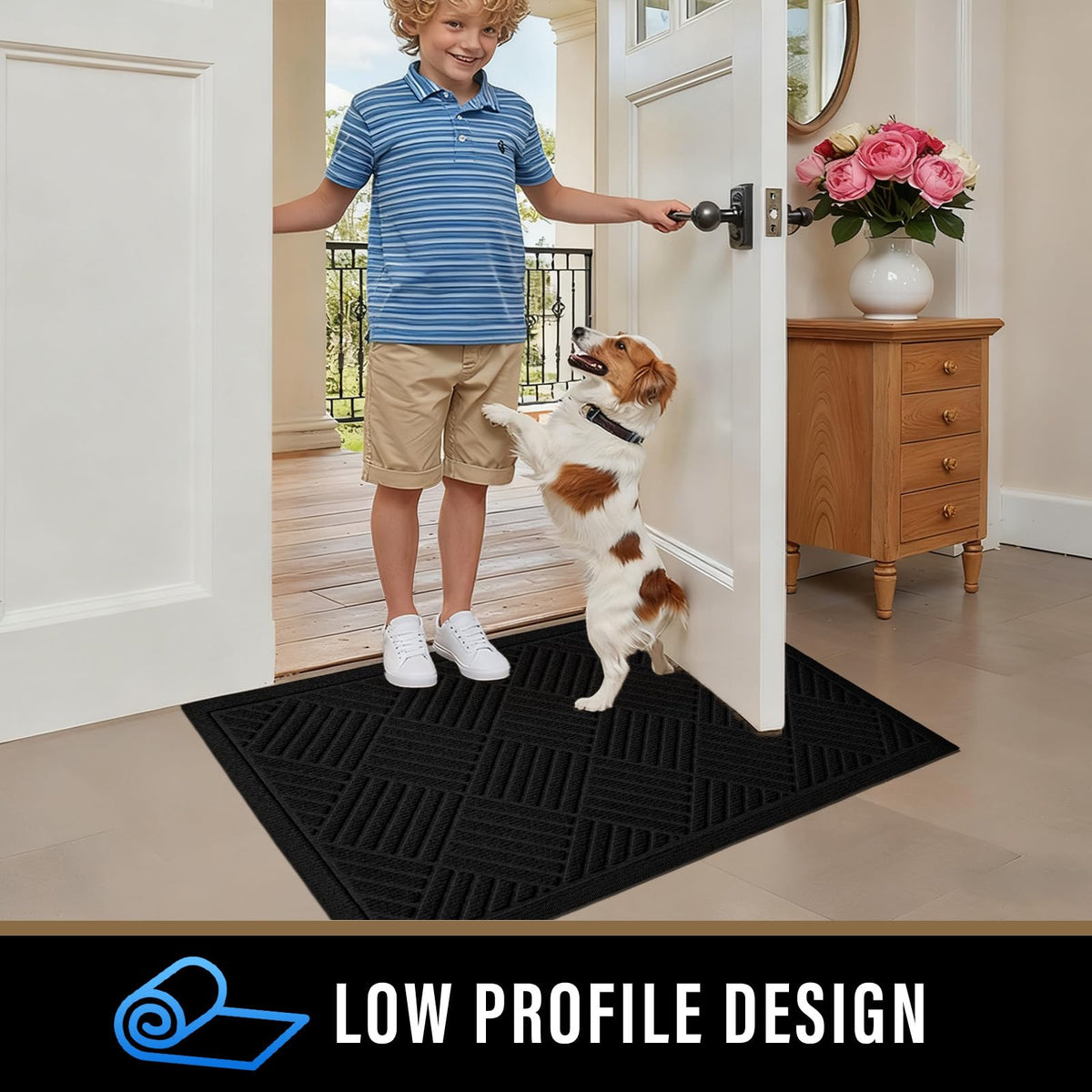 PLEASOR dirt-resistant absorbent mat captures water and mud from shoes and paws.