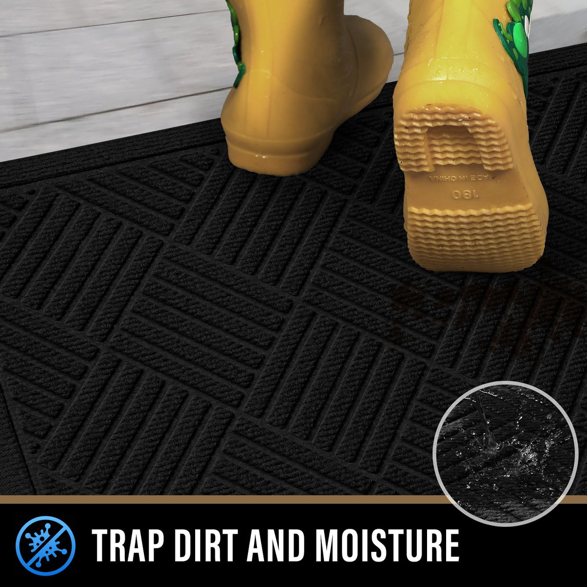 PLEASOR easy-clean door mat can be vacuumed, shaken, or machine washed.