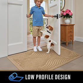 PLEASOR front door mat non-slip backing prevents movement on floors.