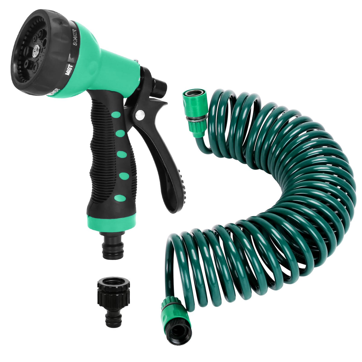 Pleasthome Recoil 25ft garden hose extended for easy yard watering and compact storage.
