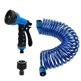 Pleasthome Recoil garden hose 25ft extended for wide watering reach and efficiency.